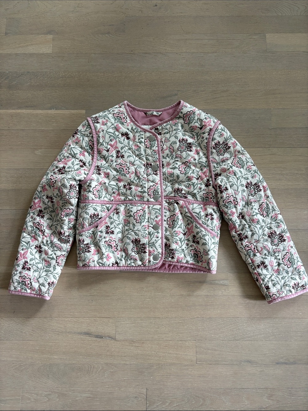 abercrombie kids Floral Quilted Jacket with Pink Trim